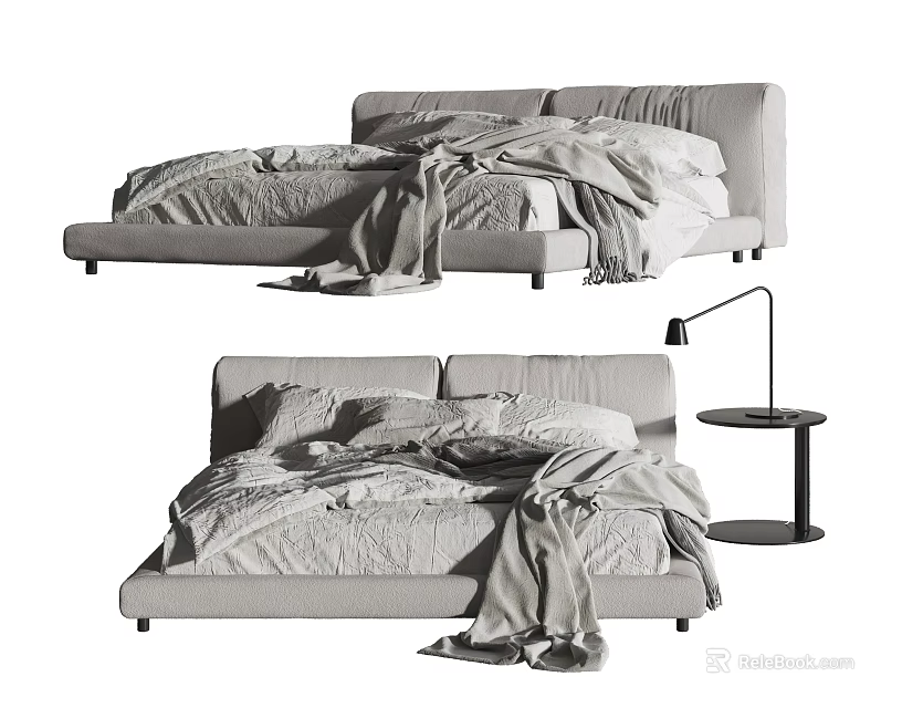 Modern Double Bed Design With Bedding Blanket Nightstand And Table Lamp 3d model 