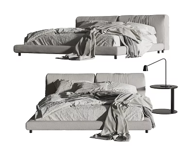 Modern Double Bed Design With Bedding Blanket Nightstand And Table Lamp 3d model