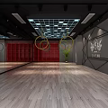 Pole Dance Fitness Studio With Pink Walls Blue Curtains And Mirrors