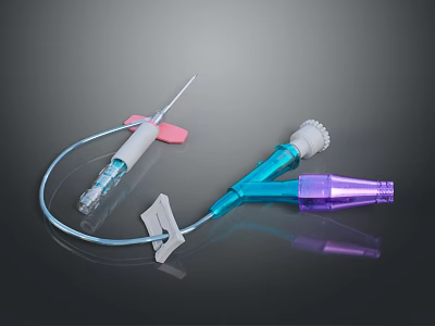 Medical IV Infusion Devices With Needle Catheter Connector And Adhesive Fixator 3d model