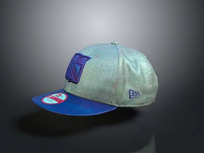 Gray Baseball Cap With Purple Logo Blue Brim And Red White Label 3d model