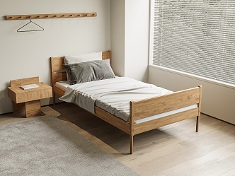 Modern Single Bed Solid Wood Single Bed 3d model