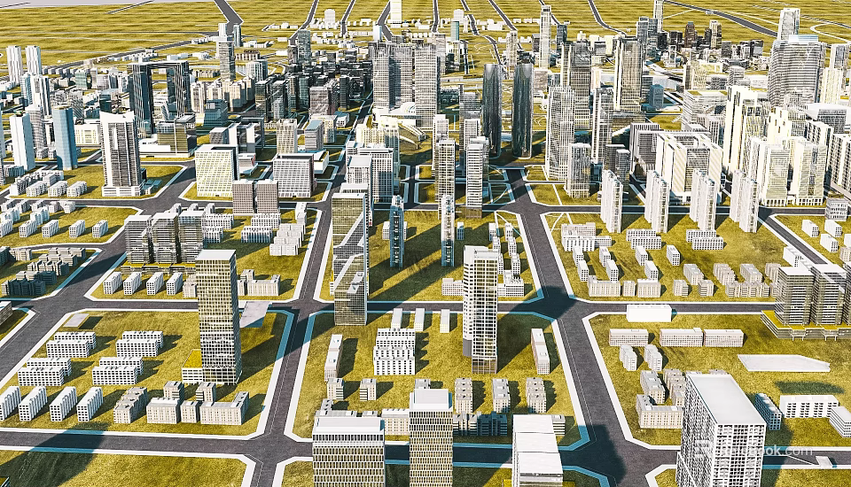 Aerial Urban Planning View With High Rise Buildings And City Road Network Layout 3d model 