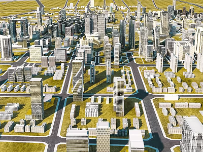 Aerial Urban Planning View With High Rise Buildings And City Road Network Layout 3d model