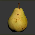 Fresh Yellow Pear with Brown Spots and Stem on Black Background with Reflection 3d model
