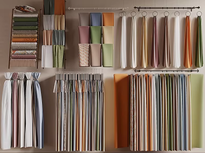 Various Window Curtains With Different Styles Colors And Fabric Options For Home 3d model