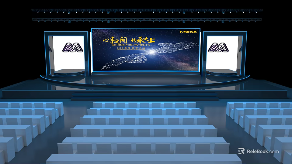 Event Stage Setup With Large Screen Side Displays And Audience Seats 3d model