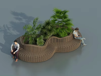 Curved Woven Landscape Seating With Lush Green Plants For Outdoor Relaxation 3d model