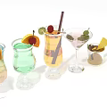 Stylish Wine Bottles and Glasses with Assorted Shapes Fruit Garnishes and Decorative Straws