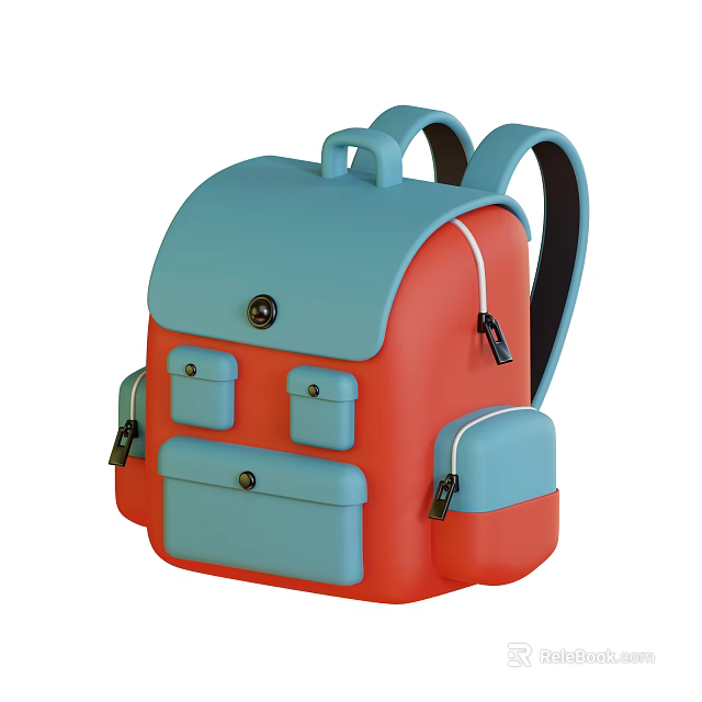 Stylish Red And Blue Backpack With Multiple Pockets And Functional Design 3d model 