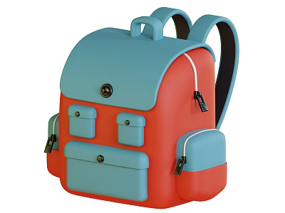Stylish Red And Blue Backpack With Multiple Pockets And Functional Design 3d model