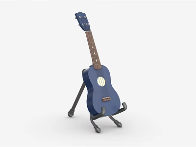 Art Supplies And Musical Instrument Blue Ukulele On Black Display Stand 3d model