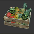 Fresh Assorted Fruits And Vegetables In Wooden Crate With Pineapple Banana Red Pepper Cabbage Orange