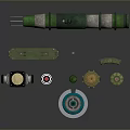Green And Silver Weapon Components With Launcher Case Parts And Equipment