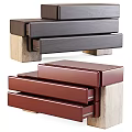 Stylish Modern Nightstand with Multiple Wooden Red Drawers and Marble Base