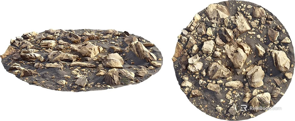 Natural Stone And Wood Materials With Rough Textures For Landscaping Design 3d model 