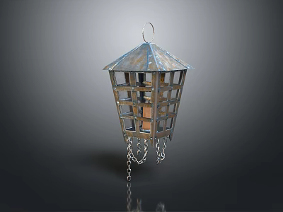 Decorative Metal Lantern With Grid Design And Hanging Chains For Home Decor 3d model