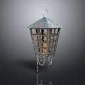 Decorative Metal Lantern With Grid Design And Hanging Chains For Home Decor