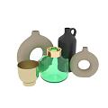 Modern Decorative Vases And Cup With Ceramic Glass Gold Accents Curved Circular Handle Textured Designs