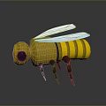 Cute 3D Cartoon Bee With Yellow Body Black Stripes White Wings And Black Eyes