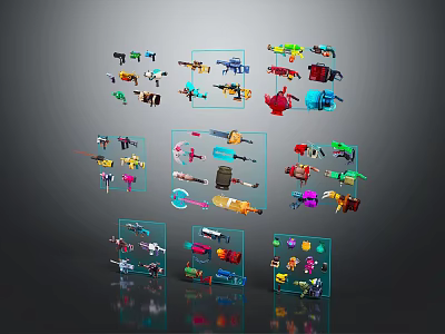Colorful Toy Weapons Collection With Various Models And Different Designs 3d model
