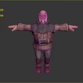 Game Movie Character With Elderly Bald Head Large Beard Striped Shirt Gray Vest Brown Belt Boots