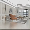 Elegant Modern Living Dining Room Interior With Sofa Coffee Table Rug And Chandelier