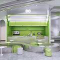 Modern Bubble Tea Shop Interior Design With Green Counter And Silver Decor