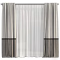 Elegant Double Layer Curtains With White Sheer Inner And Dark Gray Outer Striped Bottom