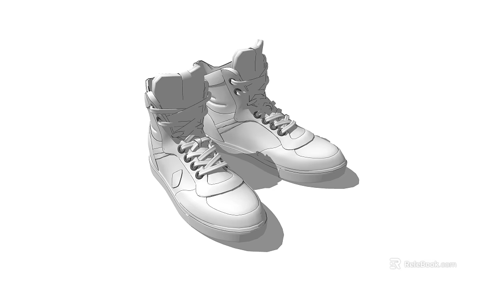 High Top White Lace Up Casual Shoes With Minimalist Design And Modern Style 3d model 