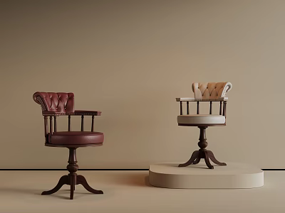 Classic Leather Accent Chairs With Armrests And Wooden Bases Displayed On Platform 3d model