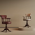 Classic Leather Accent Chairs With Armrests And Wooden Bases Displayed On Platform