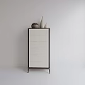 Modern Chest of Drawers With White Drawers Dark Wood Frame And Decorative Vases On Top