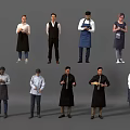Diverse Group of Kitchen Staff Standing in Aprons Chef Hats and Professional Attire