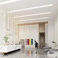 Elegant Modern Hotel Lobby Interior With Reception Desk Hanging Chandeliers And Colorful Artworks