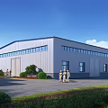 Modern Industrial Factory Building Exterior With Steel Structure Large Windows And Green Landscaping