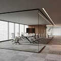 Bright Modern Glass Partitioned Conference Room With Large Windows Comfortable Chairs And Complete Office Facilities