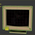 Vintage Beige Computer Monitor With Black Screen Yellow Sticky Note And Red Button