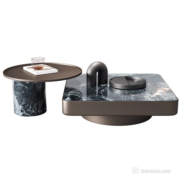 Modern Coffee Tables Round And Square With Marble Texture And Elegant Surfaces 3d model 