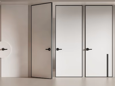 Modern White Interior Hinged Doors With Sleek Design And Black Handles 3d model