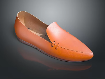 Orange Leather Loafers with Buckle Detail and Black Sole Stylish Casual Footwear for Everyday Wear 3d model