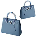 Elegant Blue Handbags With Colorful Silk Scarf On Handle And Metal Lock Closure