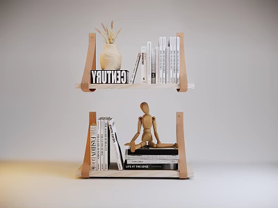 Modern Wall Cabinet with Shelves Holding Books Wooden Mannequin Vase and Create Sign 3d model