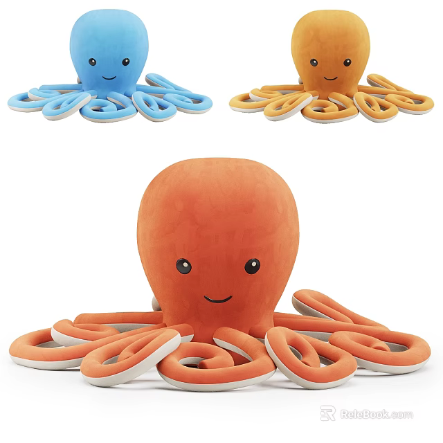 Cute Blue And Orange Octopus Plush Toy With Soft Tentacles And Smiling Face 3d model 