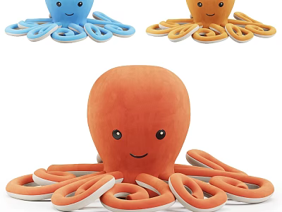 Cute Blue And Orange Octopus Plush Toy With Soft Tentacles And Smiling Face 3d model