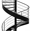 Modern Spiral Staircase Design With Metal Railings And Black Steps
