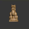 Golden Kylin Statue With Traditional Chinese Style Intricate Carvings Square Base Shiny Surface Dark Background
