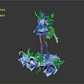 Game Movie Character Fairy With Blue Wings Purple Outfit on Blue Rose Base