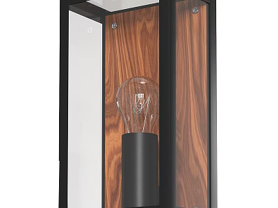 Modern Wall Lamp With Wooden Panel Black Frame And Transparent Bulb 3d model