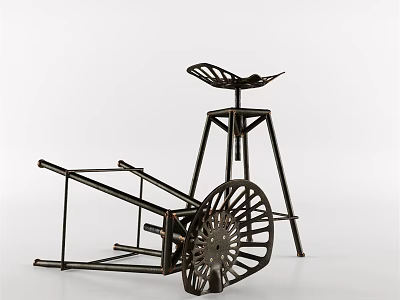 Black Metal Frame Bar Stool With Modern Industrial Design And Circular Wheel Structure 3d model
